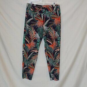 Tahari Bengaline Compression Stretch Pull On Tropical Palm Print Pants L NWT